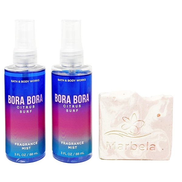 Bath & Body Works Bora Bora Citrus Surf - pack of 2 Fragrance Mist with a Himalayan Salts Spring Sample Soap.