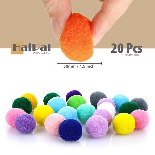 HaiPal Cat Toy Balls, 20Pcs Premium Soft Pom Pom Balls for Kittens, 1,9'' Funny Interactive Cat Pompom Toys for Bored Indoor Cats Playing Plush Balls for Craft DIY Decorations, Cute Kitten Kitty Toys.