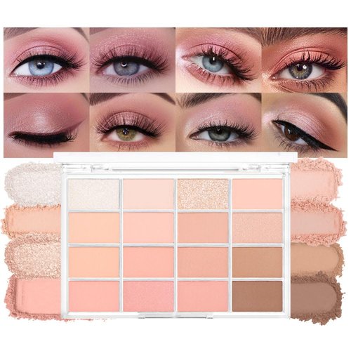 WanTuoluo 16 Grids Multi-Finish Shimmer Matte Eyeshadow Palette, Highly Pigmented Natural Beige Gold Glitter Ultimate Shadow Powder Palette Makeup, Matt Shiny palette de sombras