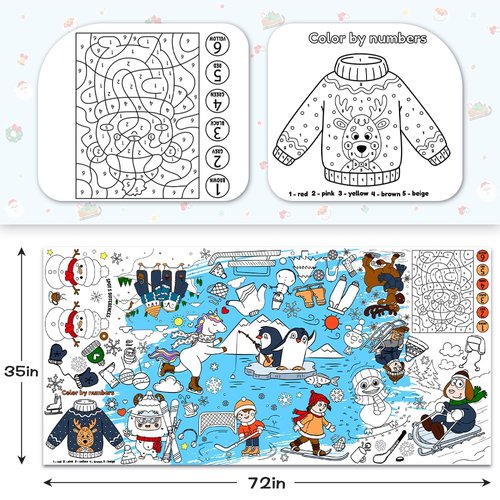 SPERINGEEN Winter Crafts for Kids, Winter Coloring Tablecloth - Winter Holiday Crafts/Games/Gifts/Activities/Decor for Classroom, Family - Winter Decorations for Party Favors - 72 x 35 Inches