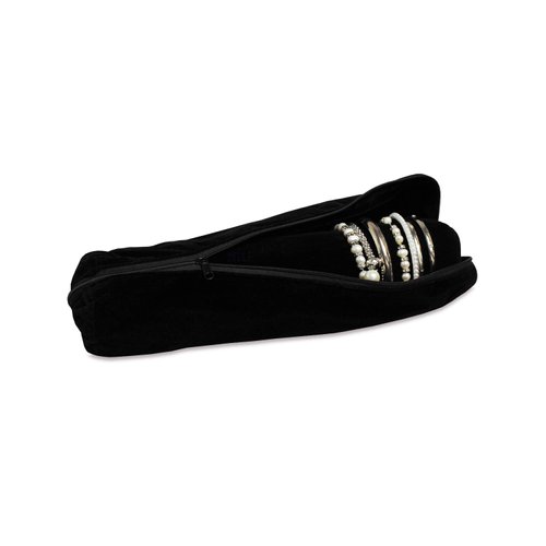 MOOCA Black Velvet Bracelet Bangle Watch Roll, Travel Pouch Jewelry Travel Organizer, Portable Zipper Pouch with A Removable Roll Insert for Standard Size Bracelets & Bangles