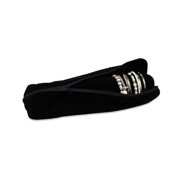 MOOCA Black Velvet Bracelet Bangle Watch Roll, Travel Pouch Jewelry Travel Organizer, Portable Zipper Pouch with A Removable Roll Insert for Standard Size Bracelets & Bangles