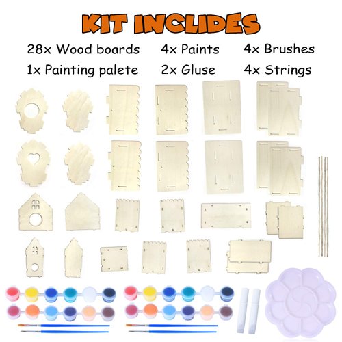 hapray 4 Pack Bird House Crafts for Kids Ages 5-8 8-12, Buildable DIY Birdhouse Kit for Children to Build, 3+ Summer Arts and Craft Projects with Paint, Boy Girl Gift Christmas