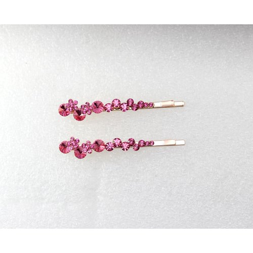 Faship A Pair Of Pink Premium Rhinestone Crystal Floral Hair Clips Pins 2 Pcs