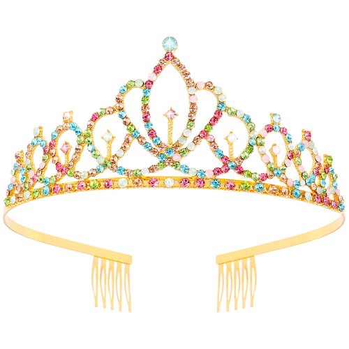 Tihebax Tiaras Crown for Women Girls Princess Crowns for Girls Colorful Princess Tiara Birthday Tiara Birthday Girl Crown, Coronas Para Niñas, Crystal Prom Tiara Pageant Crown for Holloween Costume, Prom, Party
