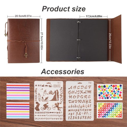 ThxMadam Leather Scrapbook Photo Album Vintage Wedding Guest Book DIY Memories Book with 60 Black Pages Present for Valentines Mother's Anniversary Day Birthday Christmas Gift for Wife Mum Daughter