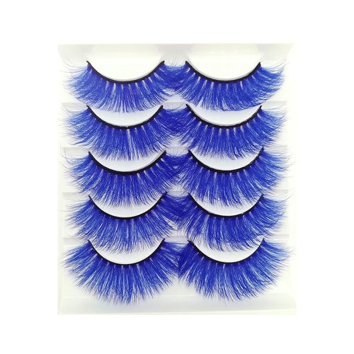 Blue Lashes Colored Lashes Halloween Colorful Eyelashes Christmas Easter Faux Mink Cosplay Color False Eye Lashes Long Dramatic Party Fake Eyelashes Makeup Tools Extensions (MQ304-Dark Blue)