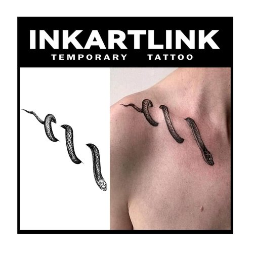 INKARTLINK Tattoo Tech, 2 Sheets Medium Semi Permanent Tattoo, Adult Art Design Temporary Tattoos, Lasts 1-2 Weeks, Waterproof, Realistic Look, No Adhesive, No Reflection (Snake)