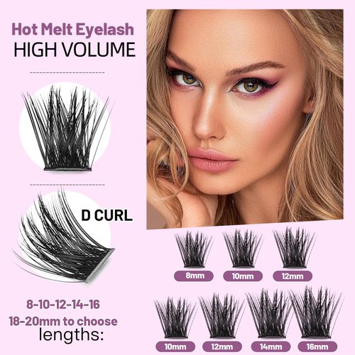 Dedila 96pcs Wide Stem Dramatic Volume Eye Lashes Extensions D Curl Black Soft Individual False Eyelashes Cluster Makeup Toos (16mm)