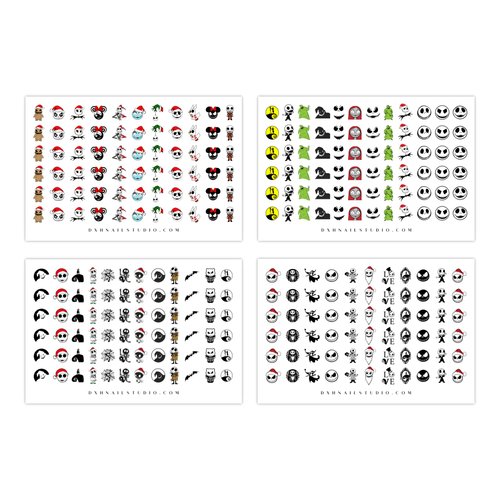 Jack Skellingtons Nightmare Before Christmas Nail Decals 4 Sheet Set Salon Quality Water Transfer Nail Art