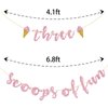 Kaakswa Three Scoops of Fun Birthday Banner, Ice Cream 3rd Birthday Decorations for Girls, Summer Ice Cream Theme Three is So Sweet Birthday Party Supplies, Pink Glitter