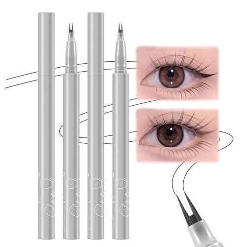 Jutqut 2PCS Double Tip Lower Eyelash Pencil, Natural Lower Eyelashes Liquid Pen, Waterproof Liquid Eyeliner 0.01 MM Double Tip Lower Lash Pen, Smudge proof, Long Wearing, Ultra-Fine Tip(Brown+Black)