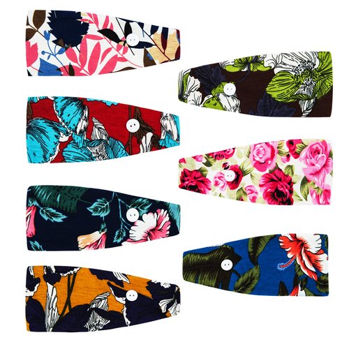 SHUNMEILO 7pcs Headband with Button for Women Elastic Wide Headbands with Button Sports Head Hair Wrap for Yoga Sports Outdoor Activities