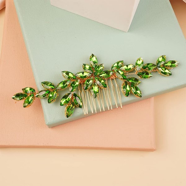 BERYUAN Wedding Crystal Hair Comb, Green Rhinestone Flower Headband, Handmade Item for Brides and Gift Buyers, Women's Hair Accessory