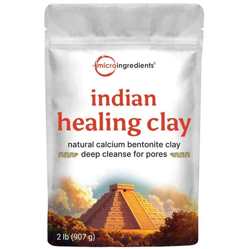 Indian Healing Clay, 2lbs Powder | Pure Calcium Bentonite Clay | Natural Mineral-Rich Deep Cleanse for Pores | Great for Skin Care + Body & Face Mask | Gentle Absorption