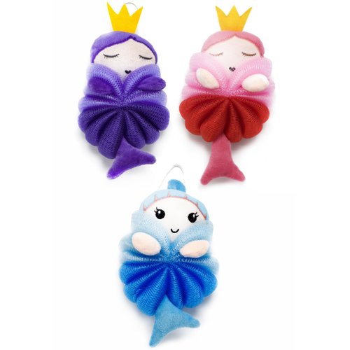 MURRI&MURRDI 3 Pcs Bath Loofah for Kids, Soft Child Sponge for Shower Animal Body Scrubber Kids Cute Cartoon Bath Sponge for Kids Bath Pouf Mesh Loofah Sponge for Kids 55g (3 Cartoon A)