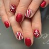 Christmas Press on Nails Short Square Fake Nails Red False Nails with Christmas Snowflake Design Glue on Nails Glossy Full Cover Stick on Nails Xmas Acrylic Nails Kit for Women Manicure 24Pcs