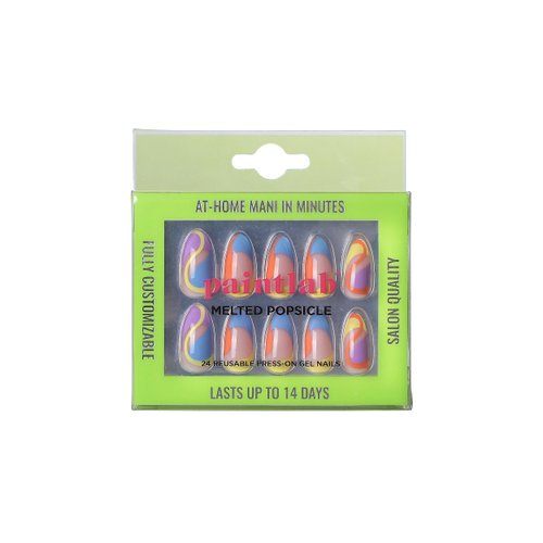 PaintLab Press On Nail Kit - 24 Piece Fake Nails with Glue, Nail File, Prep Pad & Cuticle Stick | Non Toxic & Cruelty Free | Long Lasting & Complete Glue On Nails for Women & Girls (Melted Popsicle)
