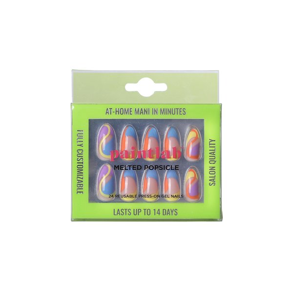 PaintLab Press On Nail Kit - 24 Piece Fake Nails with Glue, Nail File, Prep Pad & Cuticle Stick | Non Toxic & Cruelty Free | Long Lasting & Complete Glue On Nails for Women & Girls (Melted Popsicle)
