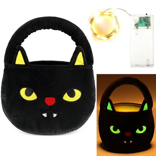 Teenyyou Halloween Baskets Plush Toy Halloween Ghost Pumpkin Black Cat Glow in the Dark Candy Bucket Bag Glow Candy Holder for Halloween Party Favors Gifts