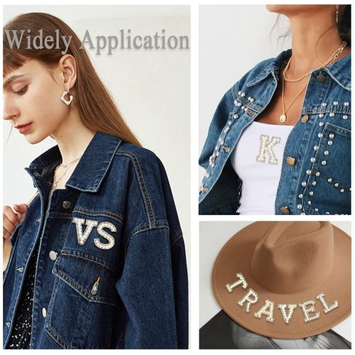 MY Storeone Sparkly Rhinestones and Elegant Pearls Iron On Patches for Clothing, A-Z Sew Decorative Letter Patch Glitter Alphabet Applique Rhinestone Pearl English DIY Craft Supplies (A-2Pcs)