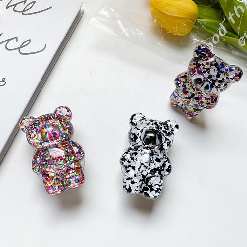 1Pc Multicolor Mobile Phone Finger Holder Mobile Phone Cartoon Foldable Epoxy Sequins 3D Cute Bear Shaped Phone Grip Tok Folding Bracket for Desktop Mobile Phone Cell Phones and Accessories