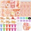Honoson 122 Pcs Two Groovy Party Favors Retro Retro Hippie Birthday Decorations Supplies Boho Stay Groovy Notepad Pencil Stamp Sharpener Glasses Sticker Bags Classroom Prizes Gifts for Kids