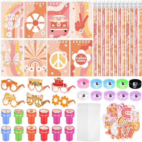 Honoson 122 Pcs Two Groovy Party Favors Retro Retro Hippie Birthday Decorations Supplies Boho Sta...