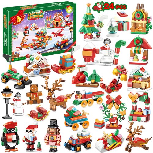 Advent Calendar 2024 Building Blocks - 24 Days Christmas Countdown with 24 Santa Xmas Stocking Stuffers Fillers, Christmas Gifts Party Favors for Boys, Girls, Toddlers and Kids