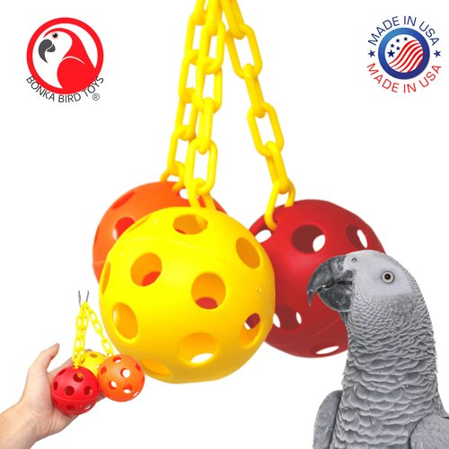 Bonka Bird Toys 1225 Triple Chain Ball 7" High by 5" Wide Medium Parrot Cage Toy, Conure, Cockatiel, Lories, and Similar