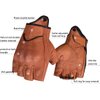 Harssidanzar Mens Half Finger Goatskin Leather Motorcycle Gloves GM037, TAN, Size S