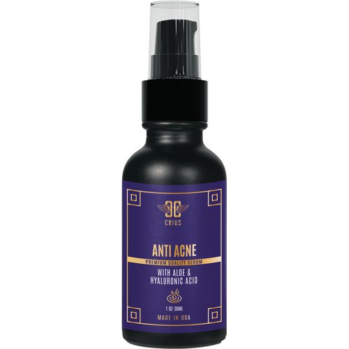 Crius Cosmetics Anti Acne Serum With Aloe And Hyaluronic Acid, Helps Fight Acne, Boosts Elasticity, Helps Reduce Wrinkles And Fine Lines, Helps Reduce Spots, Cruelty-Free Products, Made In USA,