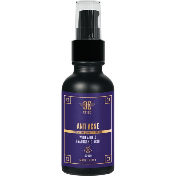 Crius Cosmetics Anti Acne Serum With Aloe And Hyaluronic Acid, Helps Fight Acne, Boosts Elasticity, Helps Reduce Wrinkles And Fine Lines, Helps Reduce Spots, Cruelty-Free Products, Made In USA,