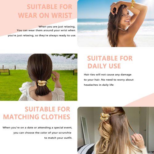 7 Pcs Faux Leather Jacket Cheer Hair Scrunchies For Thick Hair School Performance Scrunchy Sports Ponytail Holder Wrist for Girls Cosplay Show(Gold)