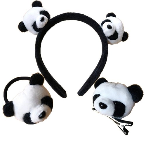 OCTCHOCO Panda Headband Fur Hair Clip Pin Stretch Hair Tie Hair Accessories for Women