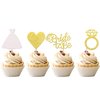 24 PCS Bride to Be Cupcake Toppers with Glitter Heart Ring Dress Bridal Shower Cupcake Picks Decorations for Wedding Engagement Bachelorette Party Supplies Gold