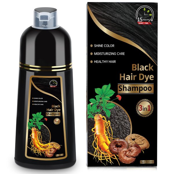 Black Hair Dye Shampoo, 3 in 1 Herbal Shampoo Hair Dye for Women Men, Hair Color Shampoo 500ml