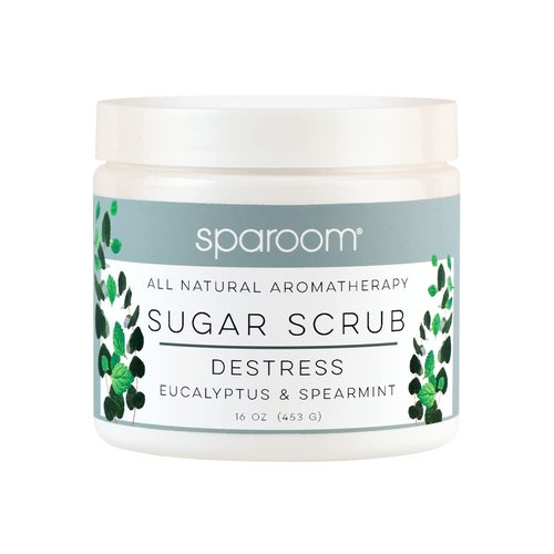 SpaRoom All Natural Aromatherapy Shea Butter and Raw Sugar Hydrating and Exfoliating Body Scrub, 16 oz, Destress- Eucalyptus and Spearmint Essential Oils