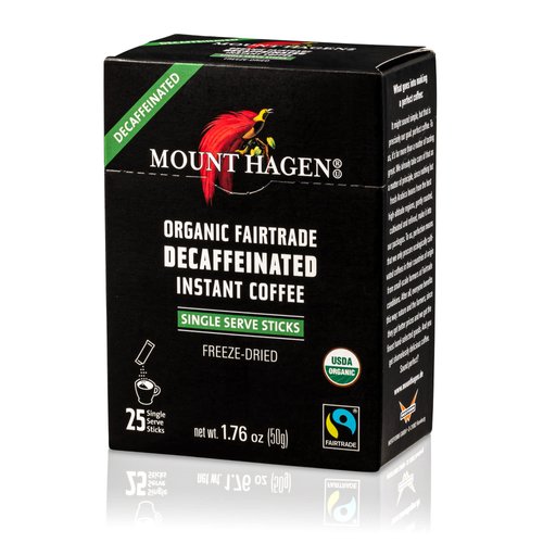 Mount Hagen 25 Count Single Serve Instant Decaf Coffee Packets - 4 Pack | Decaffeinated Organic Medium Roast Arabica Beans | Eco-friendly, Fair-Trade [4 x 25 sticks/1.76oz/50g]