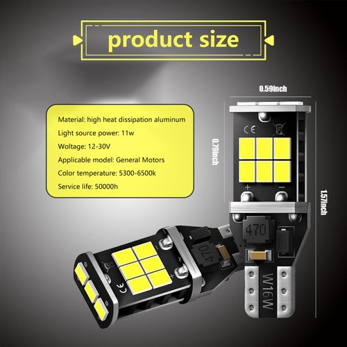 Slykew Pack-2 Car Illumination Lights, Super Bright LED Bulb, T15 Reverse Light, High Power Decoding 3535 Chip Bulbs, Extremely Super Bright, Universal Car Bulbs Replacement (White Light)