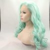 Melody Mint Green Natural Wave Hair Long Wavy Wigs Side Bangs Synthetic Light Green Lace Front Wigs Heat Resistant Fiber Hair Wigs For Women Hair Cosplay