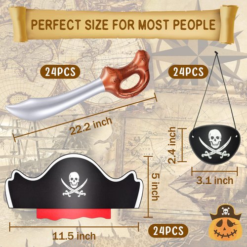 Legigo Pirate Party Set- Pirate Kids' Party Cosplay Supplies Pirate Eye Patches Inflatable Swords for Caribbean Cosplay Party (72pcs Pirate Hat Set)