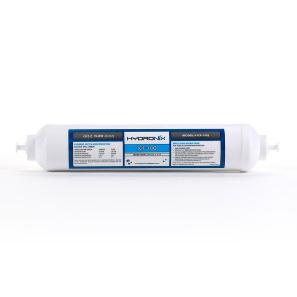 Hydronix ICF-10Q Inline Reverse Osmosis Post, Fridge & Ice Coconut GAC Water Filter 2000 Gal, 1/4" Quick Connect
