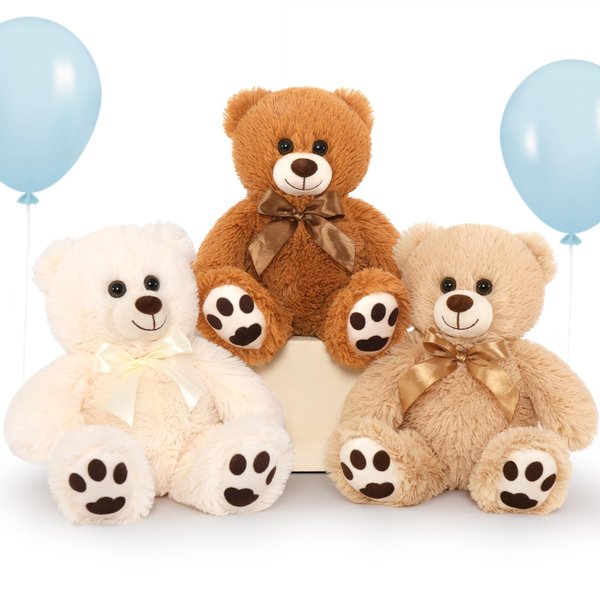 MorisMos Bulk Teddy Bear for Baby Shower,3-Pack Teddy Bear Stuffed Animals Bulk,14'' Teddy Bears Bulk,Soft Stuffed Bear Stuffed Animal Wholesale for Birthday Christmas Valentine's Gift,White/Tan/Brown