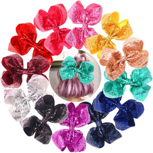 Oversize Bows for Girls,Glitter Sparkle Flip Sequins 8 inch Big Hair Bows Alligator Clips for Bab...