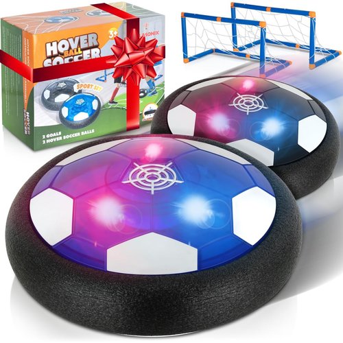 Hover Soccer 2 Balls with 2 Goals, Indoor 4-in-1 Pack, Floating Gliding Disk Toys for Ages 5-7, 6-12, 8-13, Fun Active Game for Boys and Girls, Birthday Christmas Drone Gifts, Soccer Ball Set for Kids