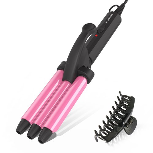 WIZCHARK Mini Waver Curling Iron, 1/2 Inch, Small Hair Crimper for Women with Ceramic Tourmaline, Dual Voltage Travel Hair Waver for Beach Waves, Pink