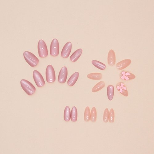 Hkanlre Pink Press on Nails Medium Bow Fake Nails Tips Full Cover Almond False Cute Nails for Women and Girls 24PCS