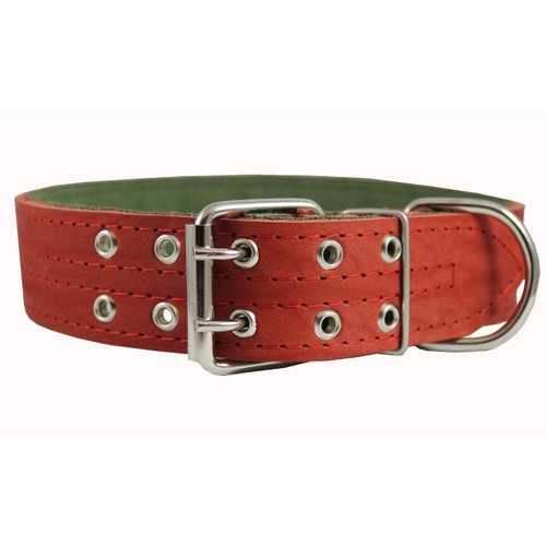 Genuine Leather Dog Collar, Padded, Red 1.75" Wide. Fits 23"-27" neck size Great Dane Mastiff