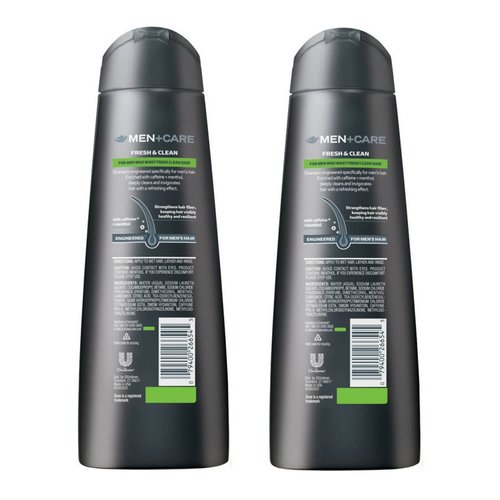 Dove Men+Care Fortifying 2 in 1 Shampoo and Conditioner, Fresh and Clean for Normal to Oily Hair with Caffeine and Menthol to Help Strengthen & Nourish Hair, 12 fl oz, Pack of 2